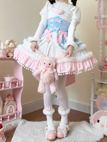 Plush Trimming Blue Sweet Lolita Dress for Autumn and Winter