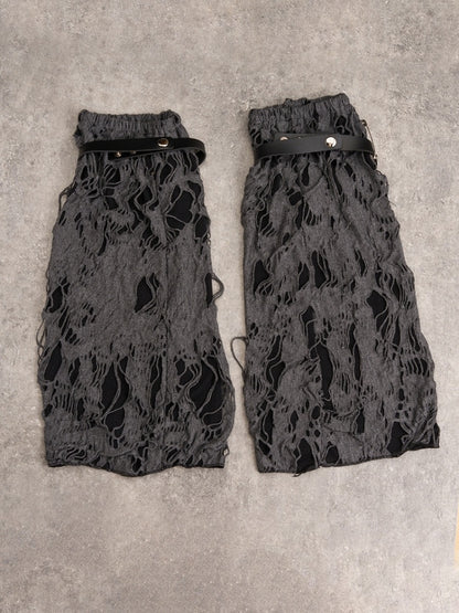 Cross Decorated Distressed Holes Dark Gray Gothic Leg Warmers