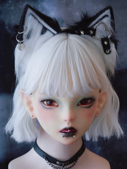 Black And White Heart Buckle With Studs Design Cat Ear KC