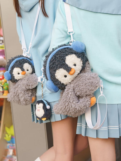 Gray Cute Penguin Plush Backpack/Crossbody Bag + Keychain