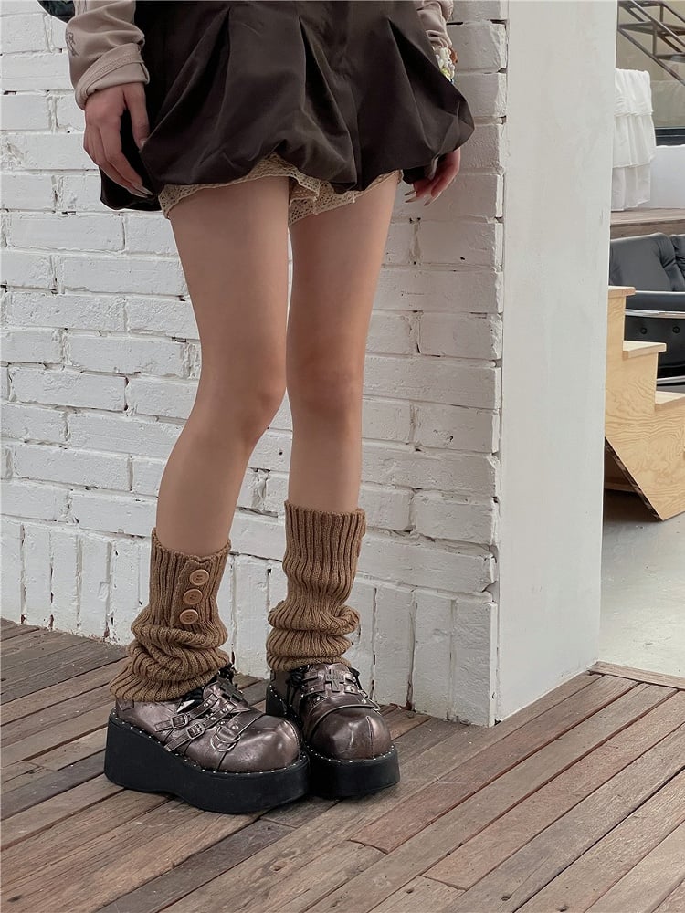 7 Color Options Knitted Leg Warmers With Button Decorations