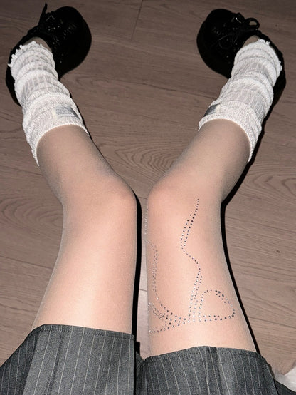 Nude Rhinestone Bowknot Decorated Tights