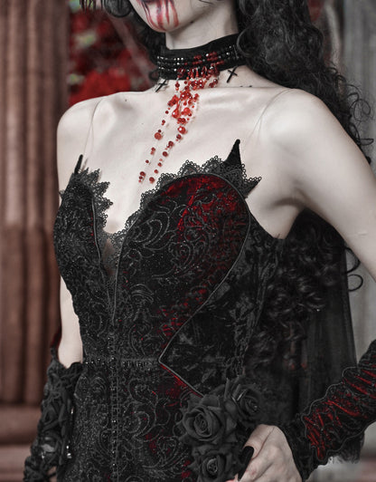 Romantic Goth Deep V-neck Sweetheart Neckline Vampire Mermaid Dress