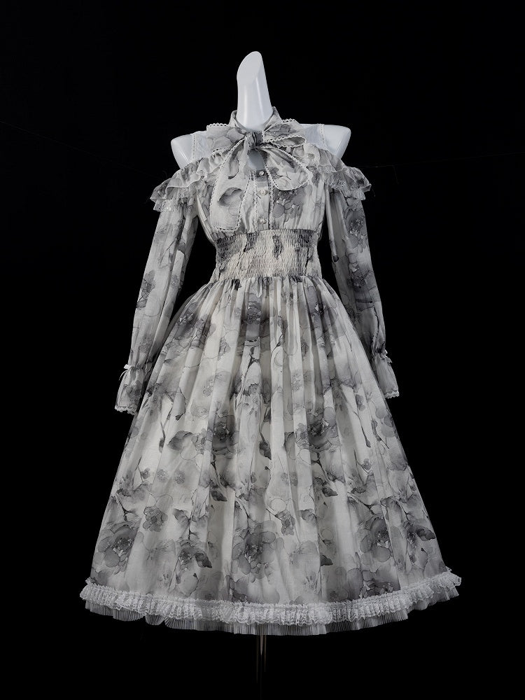 Jirai Kei Dress Work-Ready Elegant Floral Print Dress