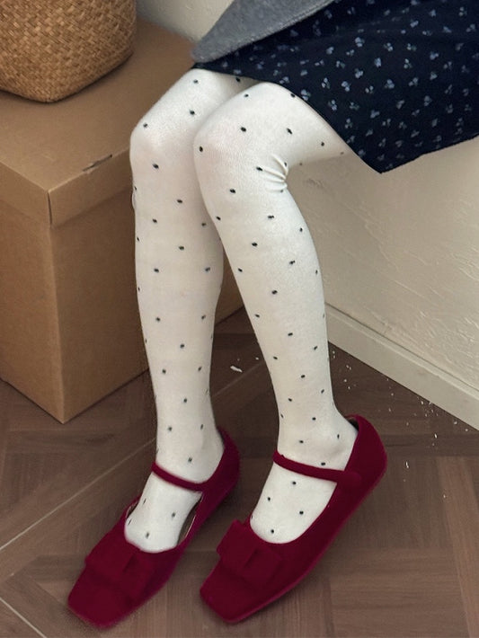 White/Light Coffee/Dark Grey/Black Polka-dot Pattern Tights