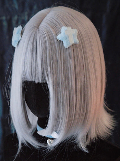 Crosses Decorated Blue Plush Star-shaped Hairclips