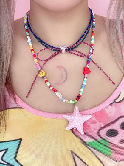 4 Color Options Y2K Starfish Pendant Beaded Necklace
