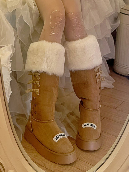 Brown Bow Accents Platform Winter Ugg Boots