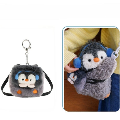 Gray Cute Penguin Plush Backpack/Crossbody Bag + Keychain