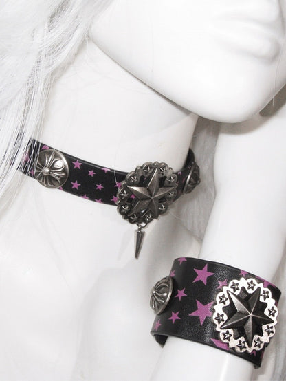 Black & Pink Star Pattern Stud Pendant Punk Choker