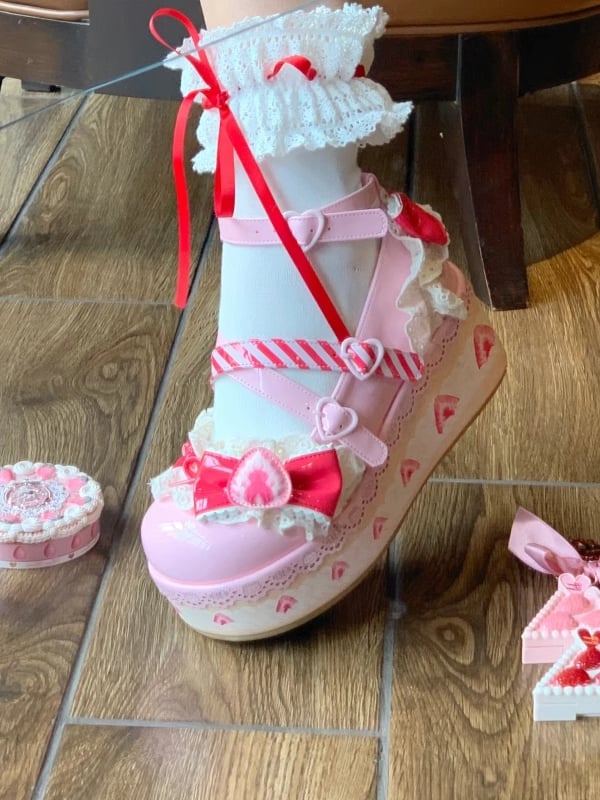 Raspberry Strawberry Cake Pink Sweet Lolita Platform Mary Jane Shoes