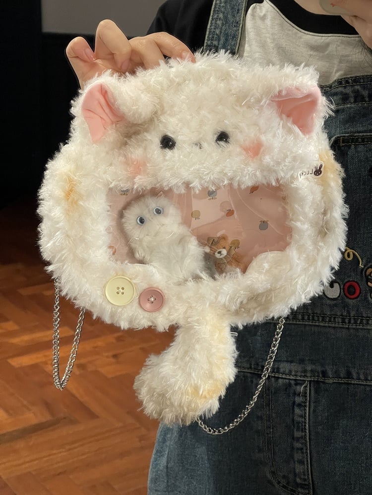 White Cute Kitty Lamb Crossbody Ita Bag