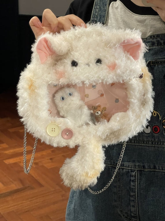 White Cute Kitty Lamb Crossbody Ita Bag