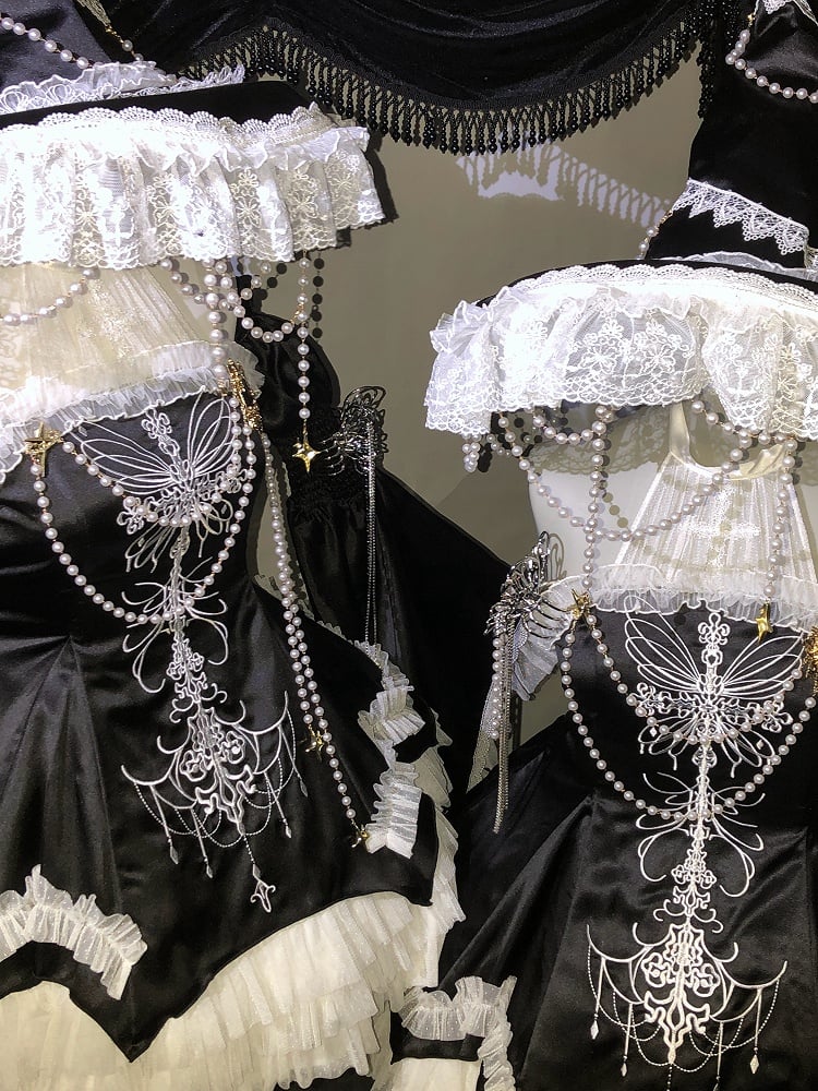 Black Cross Illusion Halter Neck Witch Lolita Backless Dress Gothic JSK Halloween Outfit