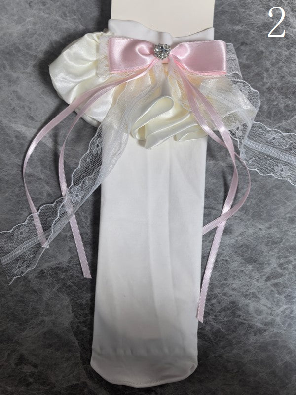 14 Options Black/White Lolita Calf Socks With Bowknot Details And White Lace Cuffs