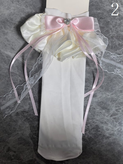 14 Options Black/White Lolita Calf Socks With Bowknot Details And White Lace Cuffs