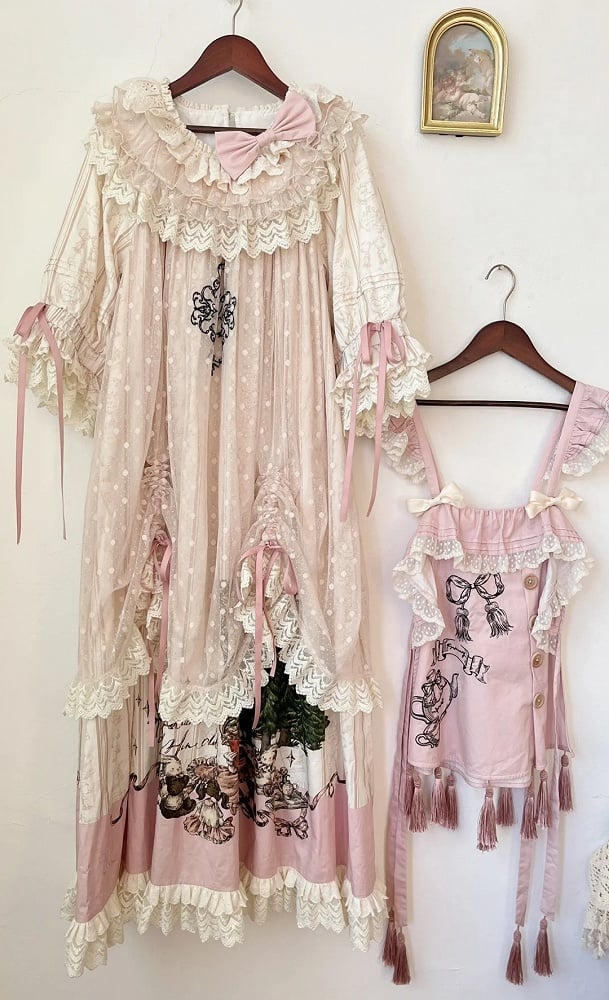 Plus Sizes Available Ruffle Round Neck Drawstring Overlay Sweet Lolita Cotton Dress