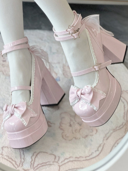 11CM Polished Pink Bow at Top Sweet Lolita Platform High Heels