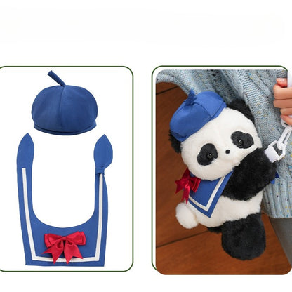 Cute Panda Plush Backpack/Crossbody Bag + Blue Hat + Sailor Collar Middle/Large Size