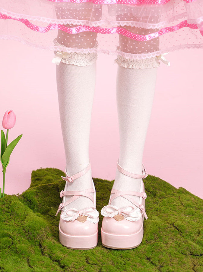 Knotted Bow Accent Sweet Pink Round Toe Platforms