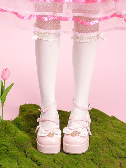 Knotted Bow Accent Sweet Pink Round Toe Platforms