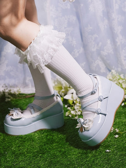 Buckle Ankle Strap Sweet Blue Knotted Bow Accent Platforms