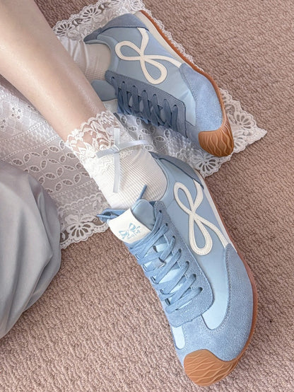 Blue Bowknot Design Front Lace-up Ties Sneakers