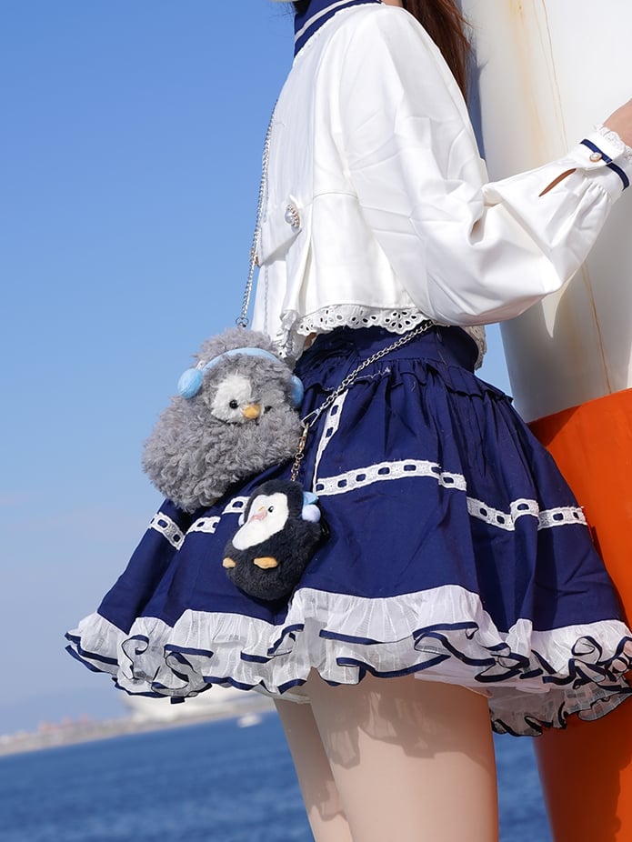 Light Gray Cute Penguin Plush Backpack/Crossbody Bag + 4 Options Keychain Middle/Large Size