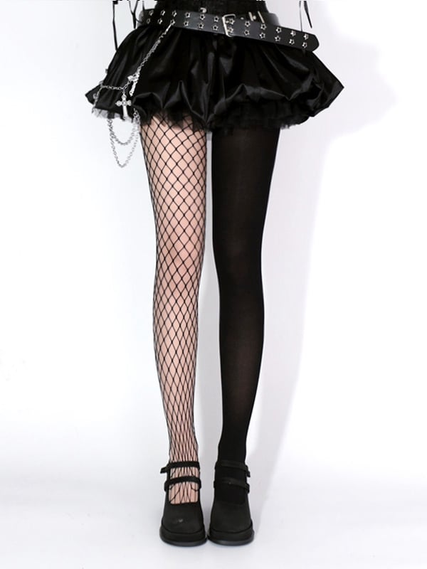 Black Asymmetrical Design Punk Fishnet Tights