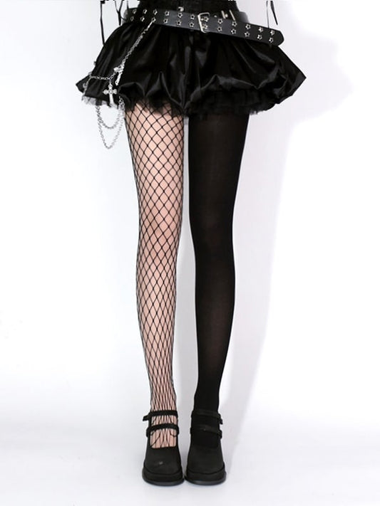 Black Asymmetrical Design Punk Fishnet Tights