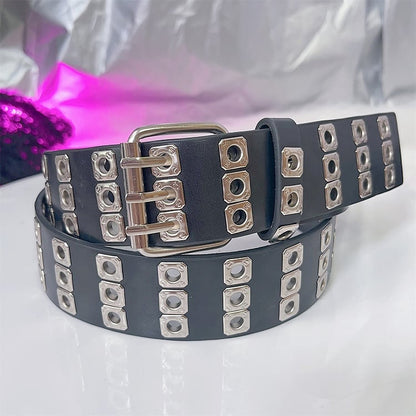 Black/Red/White Rock Punk PU Waist Belt