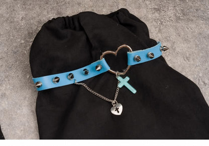 Pins and Studs Decorated Black and Blue Bowknots Gothic Leg Warmers