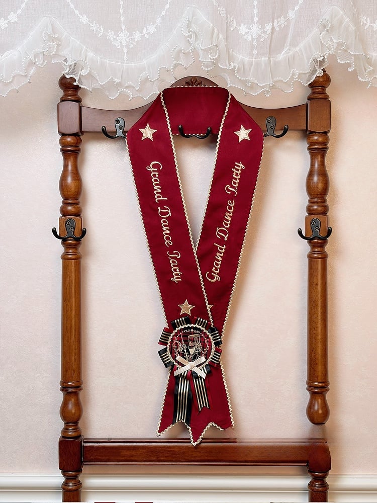 Red Embroidered Lolita Sash with Flower Disc