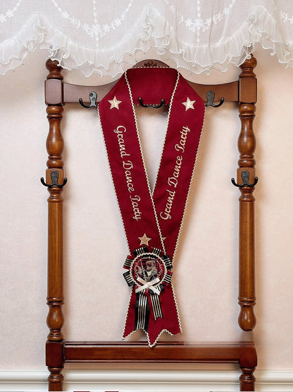 Red Embroidered Lolita Sash with Flower Disc