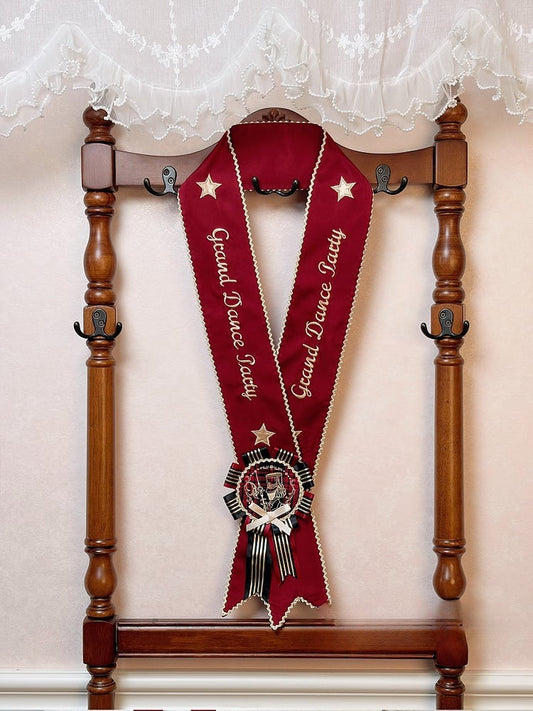 Red Embroidered Lolita Sash with Flower Disc