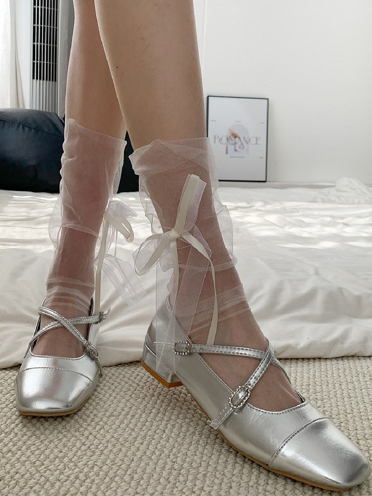 2 Options Bowknot Details Sheer Loose Calf Socks