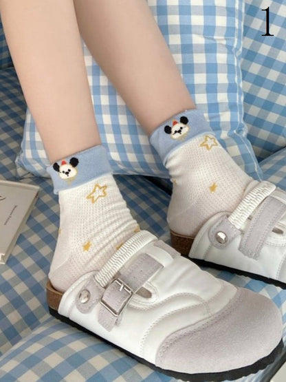 9 Options Colorful Kitty/Puppy/Bear Print Striped Pattern Calf Socks