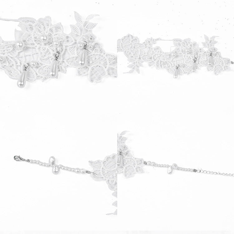 White Bead Details Lace Applique Choker