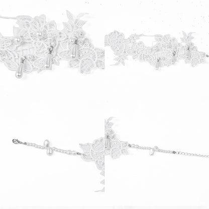 White Bead Details Lace Applique Choker