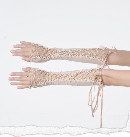Apricot Lace-up Straps Gloves