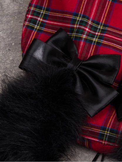 Red Plaid Pattern Rabbit Ears With Bowknots Beret