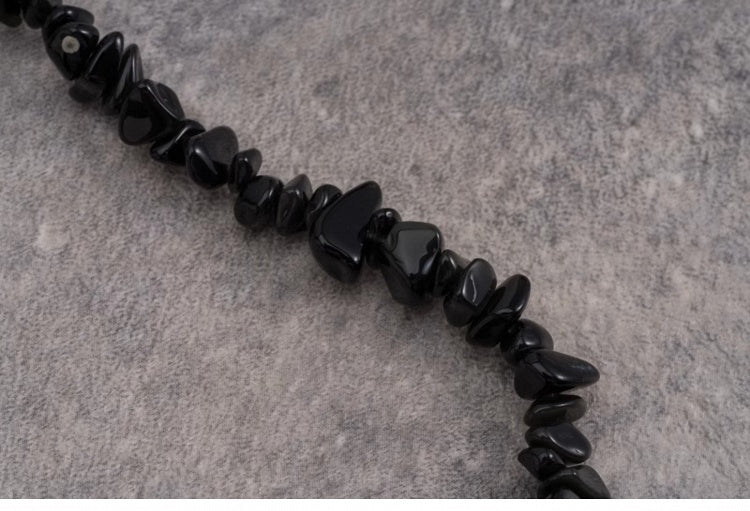 Purple Demon Eye Pendant Gothic Black Crushed Stone Necklace