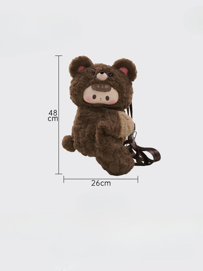 Brown Plush Bear Backpack/Crossbody Bag + Keychain