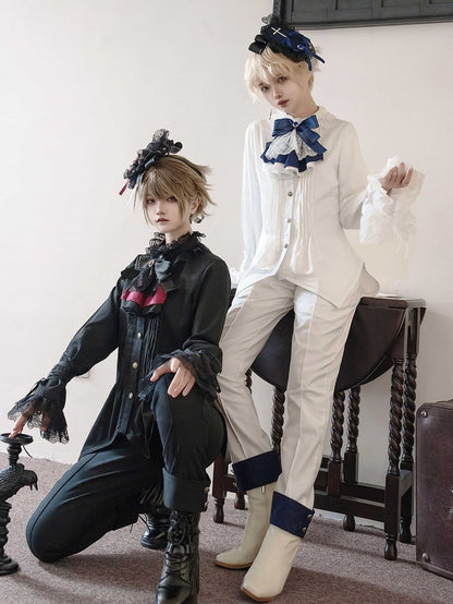 White Ouji Lolita Ruffle Neckline Prince Style Long Sleeves Shirt