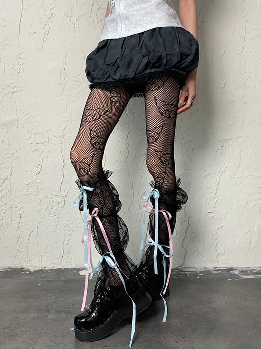 Black Y2K Self-tie Straps Lace Leg Sleeves
