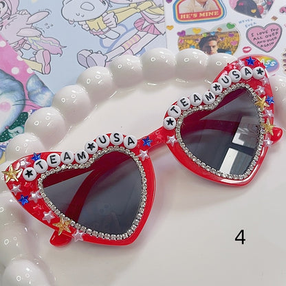 4 Options Letter Design Beaded Decorated Sunglasses