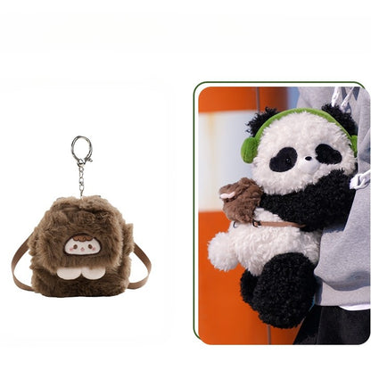 Cute Curly Plush Panda Black&White Backpack/Crossbody Bag+ Keychain