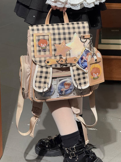 Khaki Detachable Bunny Ear Ita Backpack With Card Holder Charm