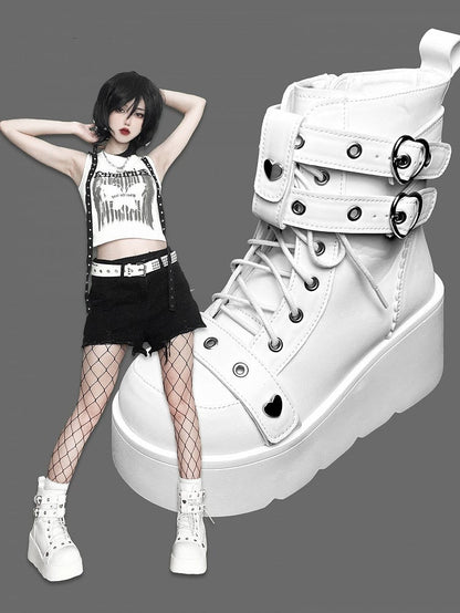 Punk Studs White Platform Ankle Boots