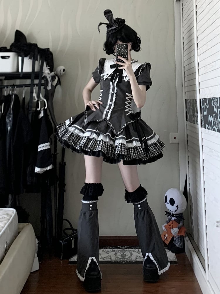 Dark Gray Striped Pattern Leg Warmers